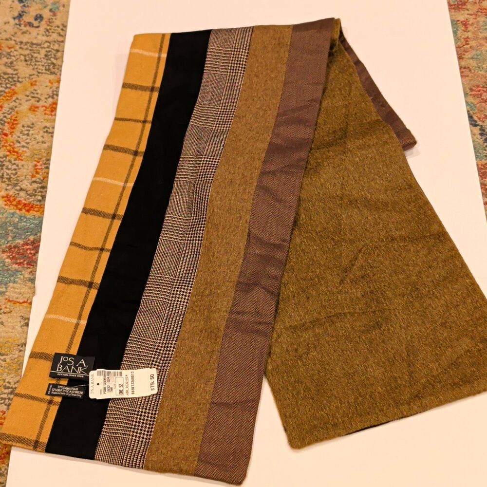 Jos. A. Bank Men's Plaid Scarf Camel Hair Silk Cashmere One Size Brown